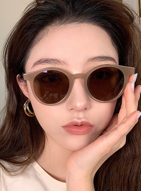 速发茶色圆镜夏防季晒级感墨形太大脸装饰防紫外线