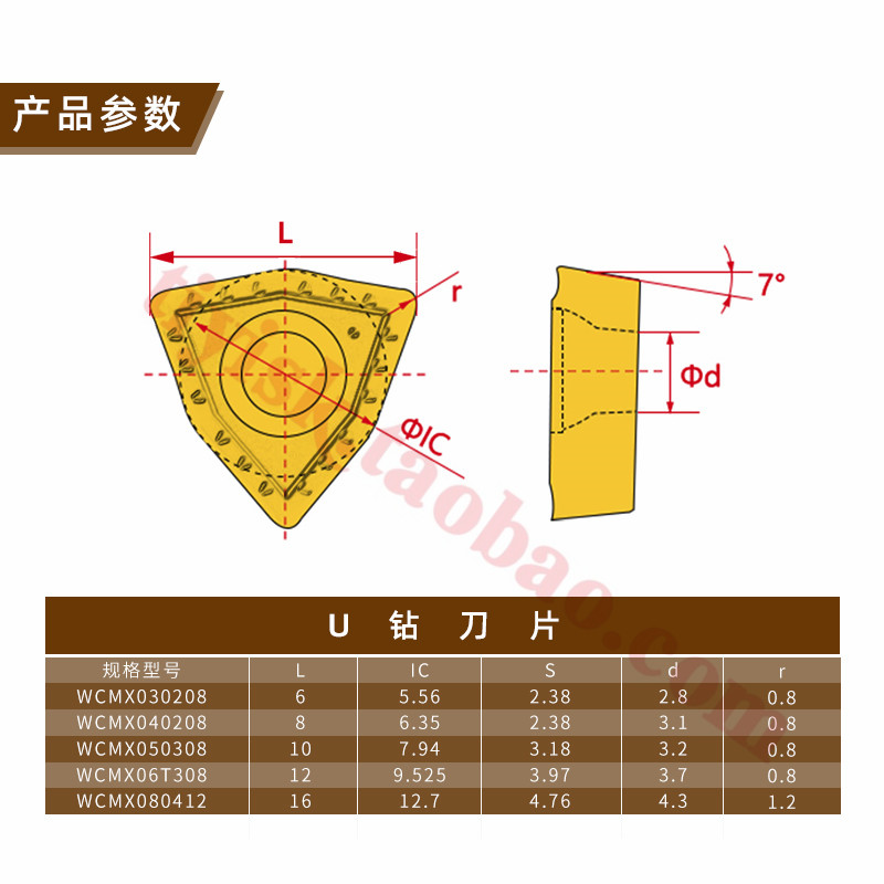 U钻刀片wc快速钻头暴力钻通用数控刀粒WCMX050308/040208/06T308 - 图0