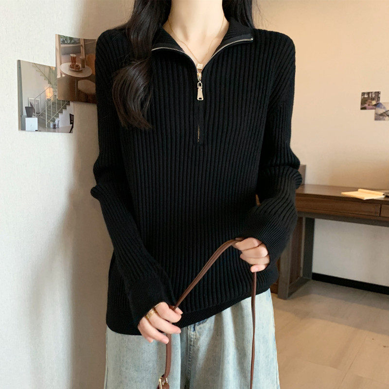 宽松显瘦【80-200斤】半高领拉链打底针织衫女秋冬天洋气减龄毛衣,淘宝优惠券,粉丝福利购,淘宝优惠卷
