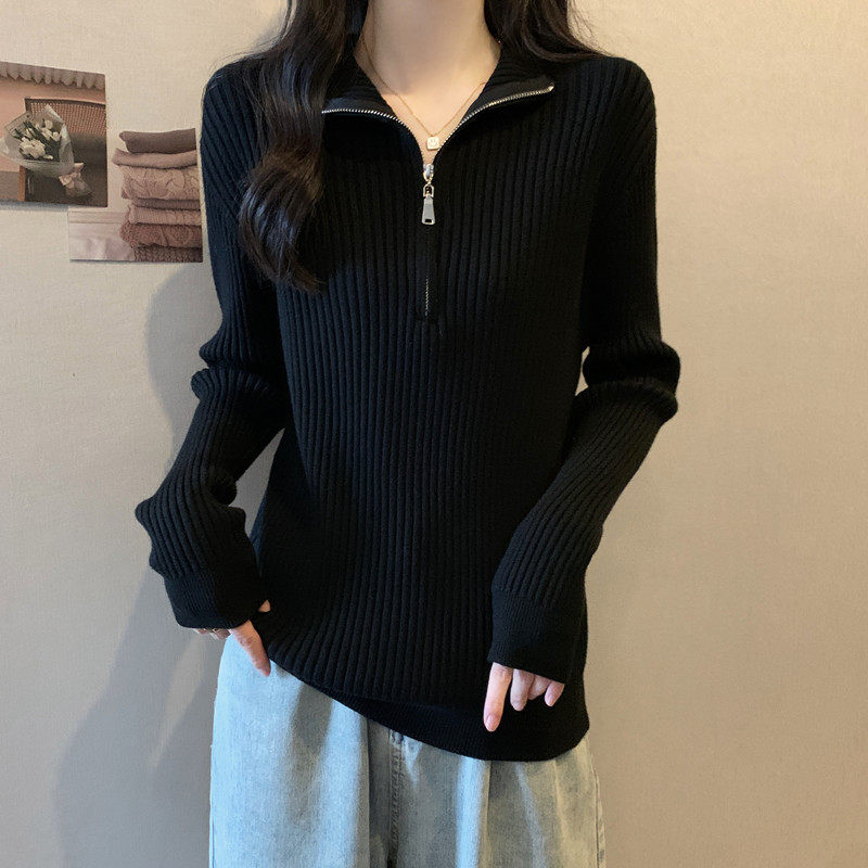 宽松显瘦【80-200斤】半高领拉链打底针织衫女秋冬天洋气减龄毛衣,淘宝优惠券,粉丝福利购,淘宝优惠卷