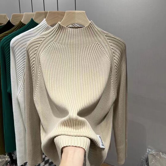 New autumn and winter solid color half turtleneck base sweater for women