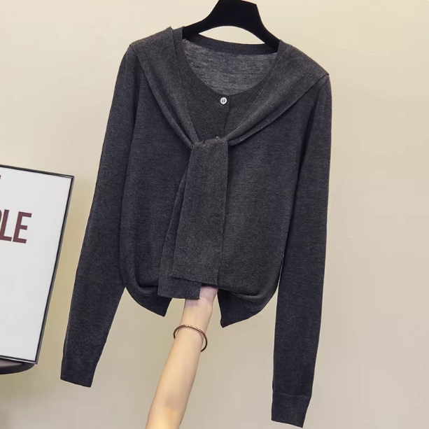 宽松显瘦【80-200斤】假两件系带披肩针织开衫女秋冬洋气减龄上衣,淘宝优惠券,粉丝福利购,淘宝优惠卷