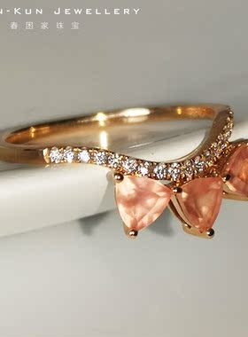 刻面冰种红纹石朋克风爪子戒指