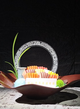 刺身背景摆件海鲜姿造装饰品镂空圆圈盘火锅冷菜盘式酒店摆盘装饰