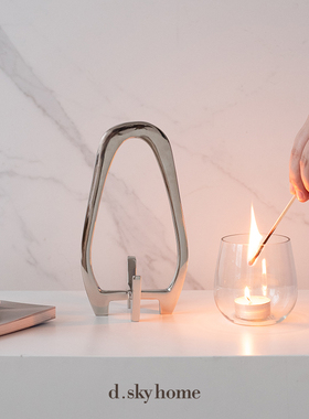 迪斯凯 印度进口欧式Nova系列灯笼型烛杯 欧式餐桌银色装饰蜡烛台