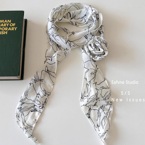 时髦街头围巾美式豹纹复古辣妹玫瑰花丝巾百搭小众甜酷薄款领巾 - 图1