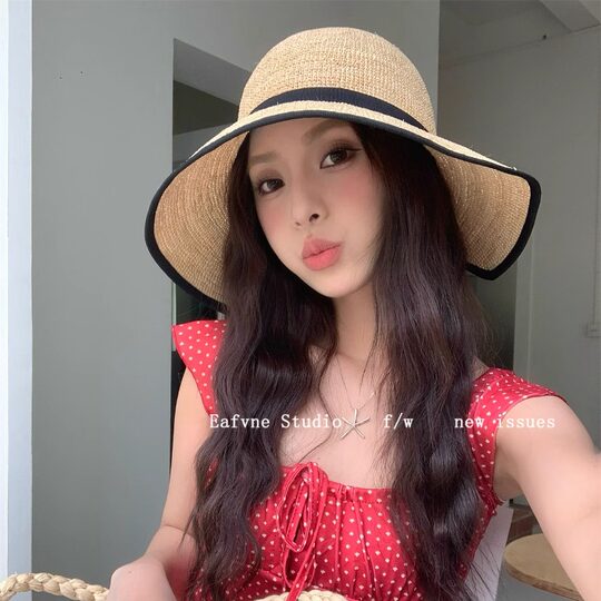 Romantic Hepburn style 100% natural raffia hat