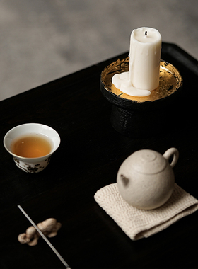 赋山叙丨木胎大漆金箔蜡烛烛台茶室桌面摆件复古香薰底座高级手工