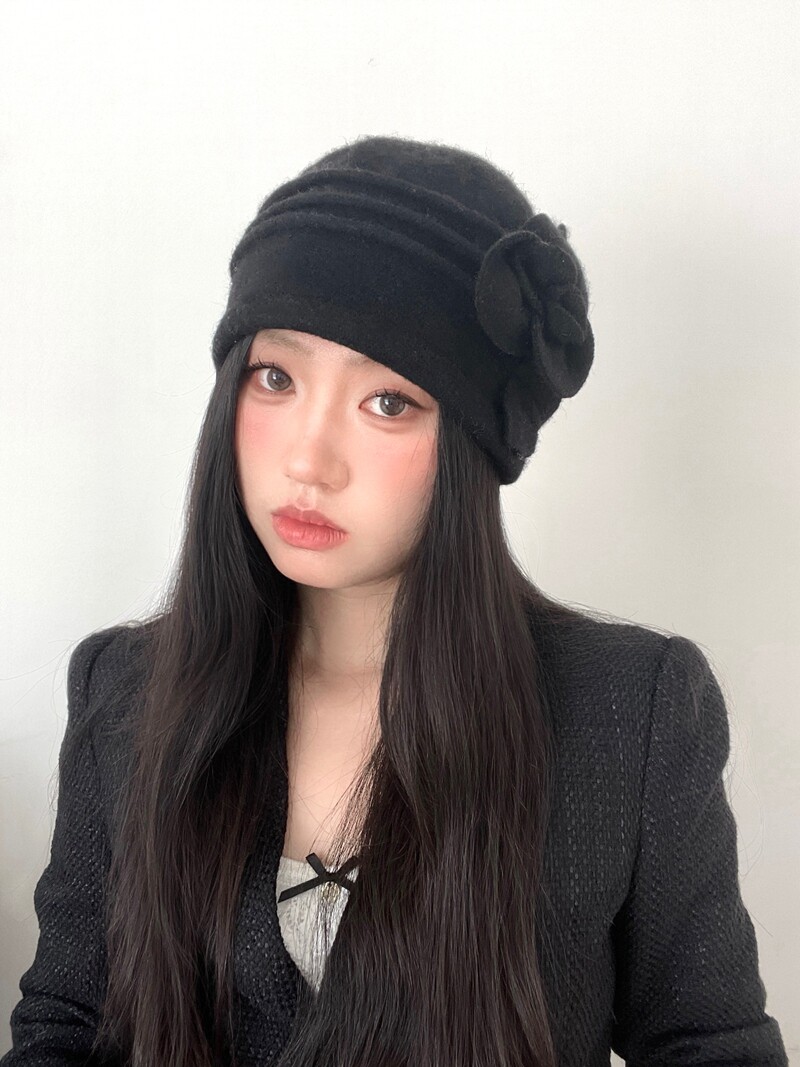 全羊毛复古时尚玫瑰花保暖质感小众设计款大头帽渔夫帽百搭礼帽