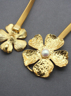 铜镀真金花朵项链女小众中古个性