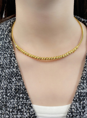 日系小众复古极简不规则线条黄铜镀金个性简约时髦choker项圈项链