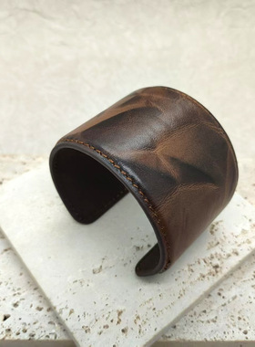真牛皮宽版C形开口手镯