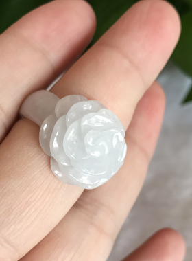 牡丹花戒指女款花开手工雕刻翡翠