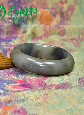 和田玉青花籽料手镯随形满皮