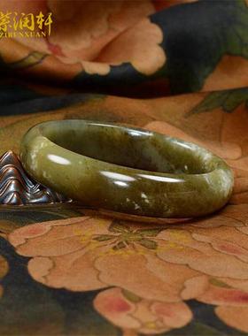 紫润轩新疆和田玉糖玉籽料手镯聚黑皮56MM沁白皮三色籽镯传家级