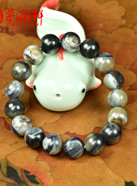 和田玉糖水墨青花籽料手链俏色