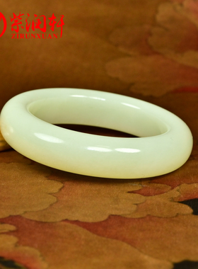 和田玉暖青白玉手镯且末料肥厚条
