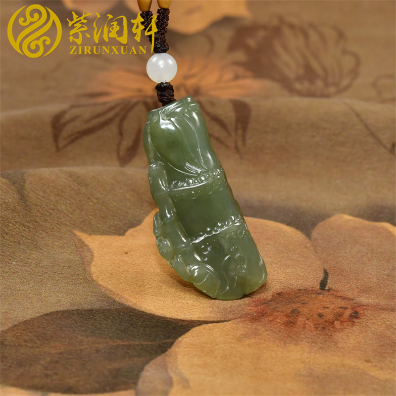 紫润轩新疆和田玉戈壁料青玉籽料竹子吊坠独籽沙枣青节节高升挂件