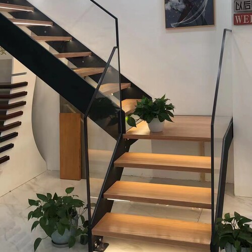 定制安装玻璃护栏扶手实木踏步复式别墅楼梯挑高loft公寓网红楼梯 - 图0