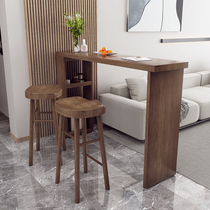 Solid wood bar table and chairs combined modern minimalist balcony logs Home leaning against wall High foot table small bar table table and chairs by window