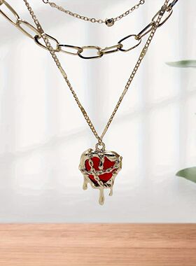 复古禁锢之心熔岩爱心吊坠项链