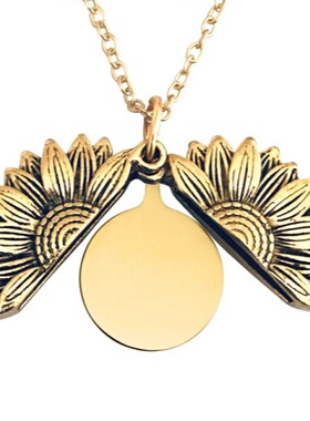 定制激光雕刻项链太阳花不锈钢圆牌自定义内容刻字金属项链