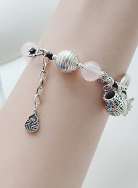 原创天然翡翠复古个性纯银手链