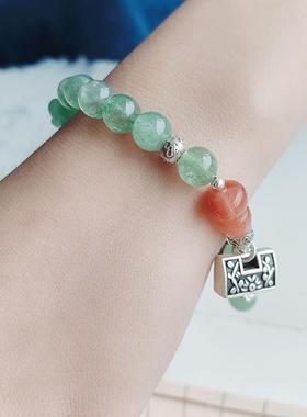 天然草莓晶招财简约纯银单圈手链