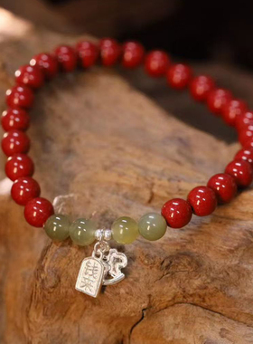 天然朱砂手串女民族风纯银手链