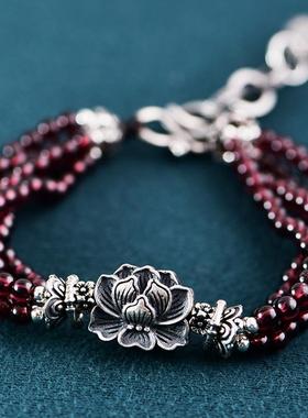 灵石创艺原创复古莲花石榴石手链