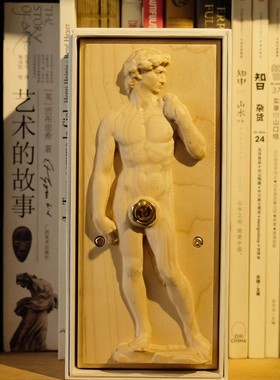 大卫黄铜拨杆复古开关面板 文艺复兴实木浮雕摆件乔迁礼物