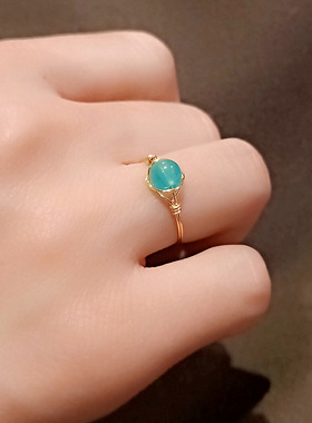 天然水晶天河石戒指女14k包金