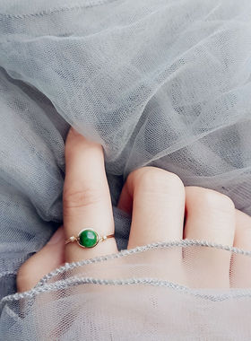 缅甸翡翠戒指干青种女14k包金