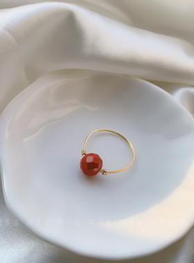 轻奢戒指珠子帝王朱砂14K包金女