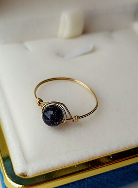 天然蓝砂石戒指紫晶沙女14k包金