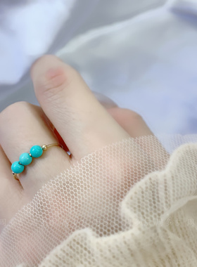 天然绿松石14K包金手工戒指