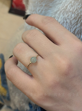 缅甸翡翠戒指天然A货玉石原创轻奢手工定制14K包金圆珠开口指环女