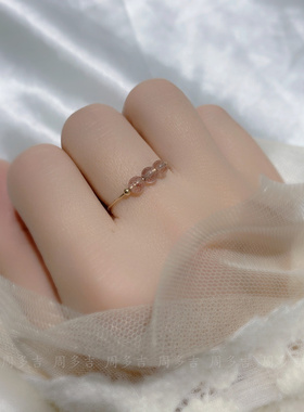 天然草莓晶14K包金戒指