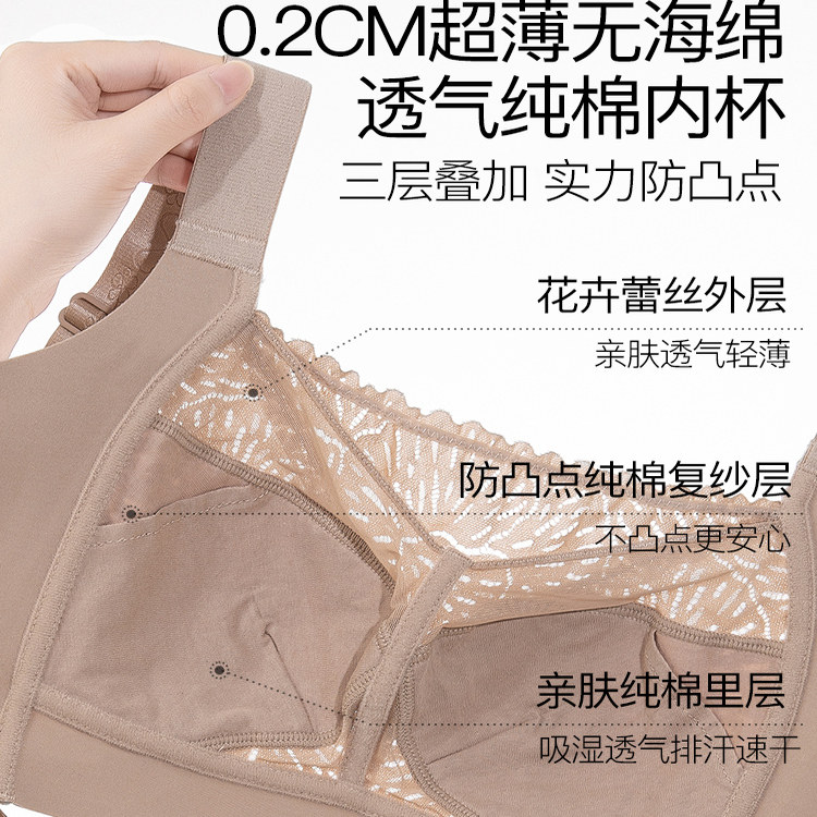 新款超薄大码防下垂收副乳文胸大胸显小聚拢无钢圈调整型女士内衣