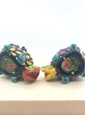亲嘴鱼交趾陶摆件新婚情侣生日礼物开业乔迁送礼出口台湾