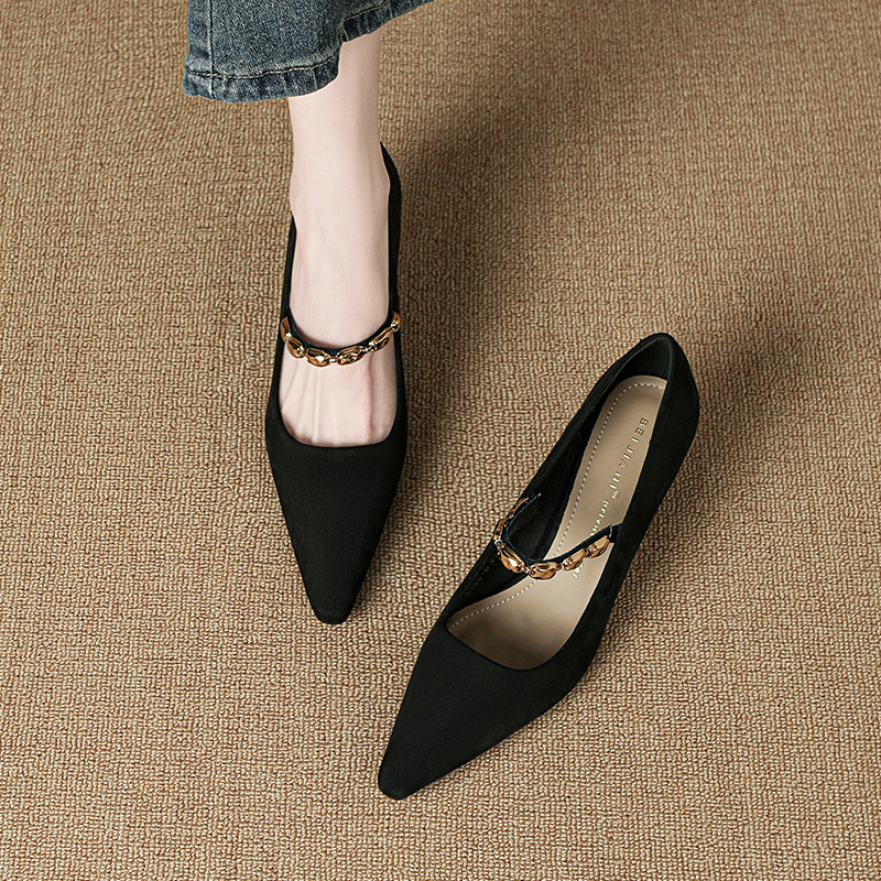 羊皮版巨好看不累脚法式高跟鞋2025秋款新款尖头高级感浅口单鞋女,淘宝优惠券,粉丝福利购,淘宝优惠卷