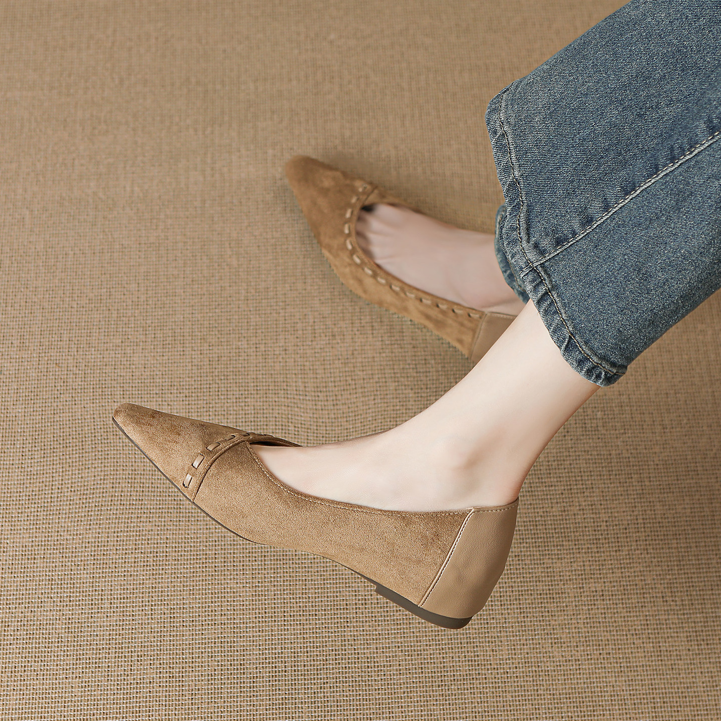 羊皮版巨好看浅口单鞋女2025秋季新款百搭绝美不累脚内增高平底鞋,淘宝优惠券,粉丝福利购,淘宝优惠卷