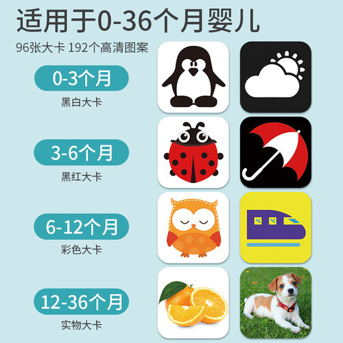 彩色卡片婴儿早教卡视觉训练0到3个月新生儿黑白卡追视闪色卡认知 - 图0