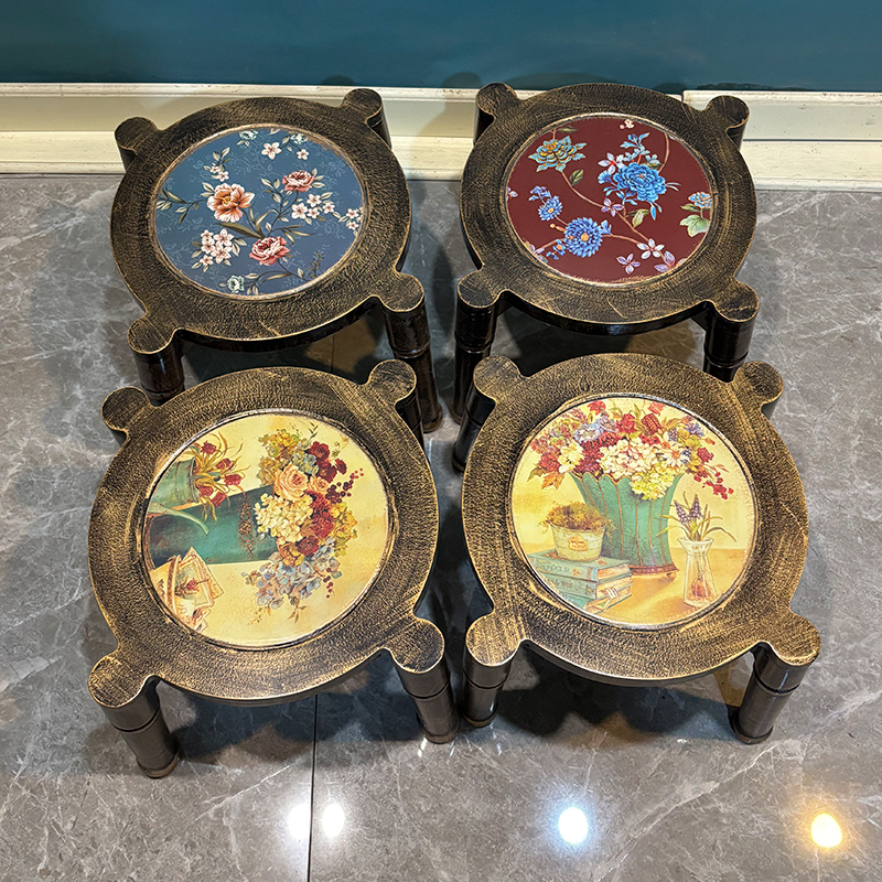美式重叠凳子客厅家用时尚创意小圆凳可爱换鞋凳茶几板凳实木矮凳 - 图0