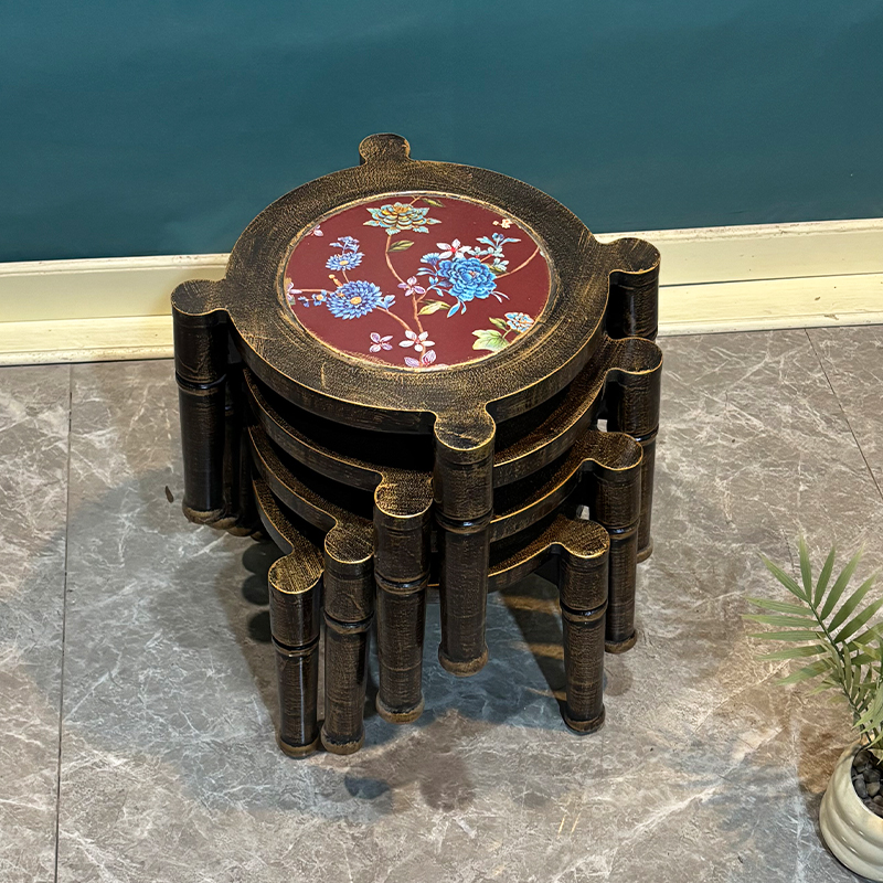 美式重叠凳子客厅家用时尚创意小圆凳可爱换鞋凳茶几板凳实木矮凳 - 图3