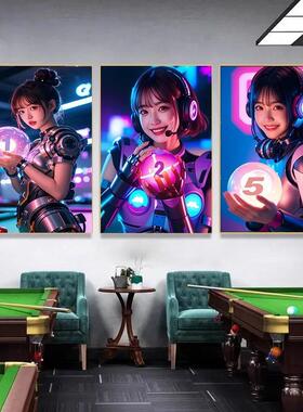 台球厅装饰画台球室挂画桌球室壁画台球俱乐部背景墙装饰2024新款