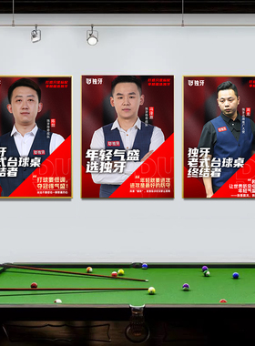 台球厅墙面装饰画独牙传奇战队明星人物挂画中八桌球室俱乐部壁画