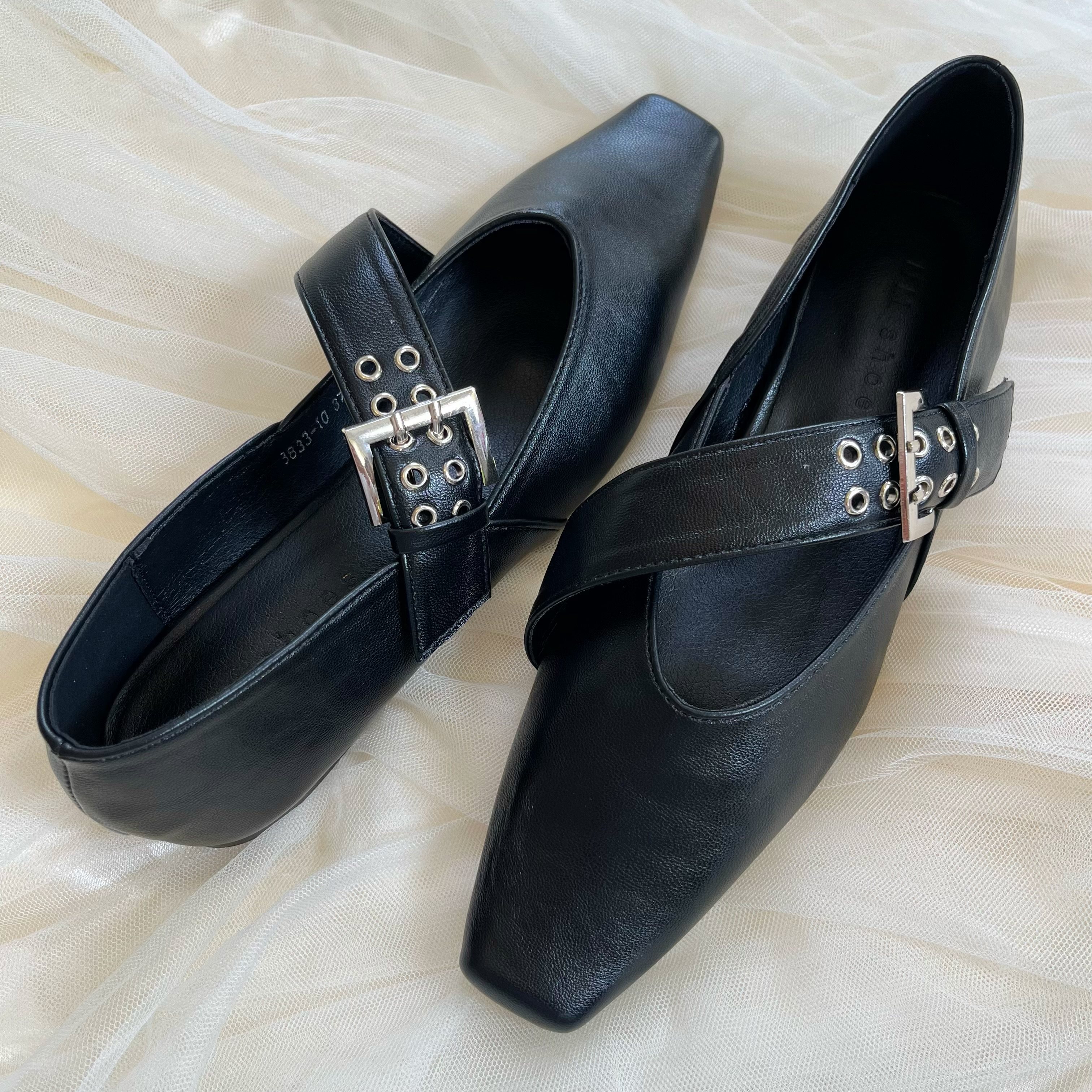 经典黑法式方头玛丽珍鞋女一字扣带铆钉平底浅口单鞋百搭复古女鞋,淘宝优惠券,粉丝福利购,淘宝优惠卷