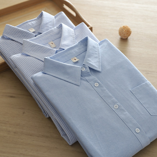 Literary and fresh loose cotton shirt for women long sleeves autumn