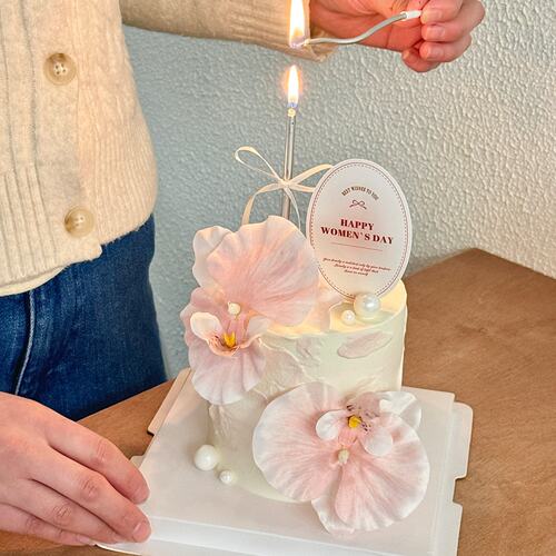 38女神节蝴蝶兰花束蛋糕装饰摆件三八女王节快乐椭圆卡片插牌配件 - 图3